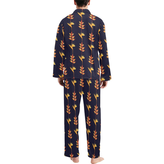 Heliconia Pattern Print Design HL06 Men's Long Pajama Set