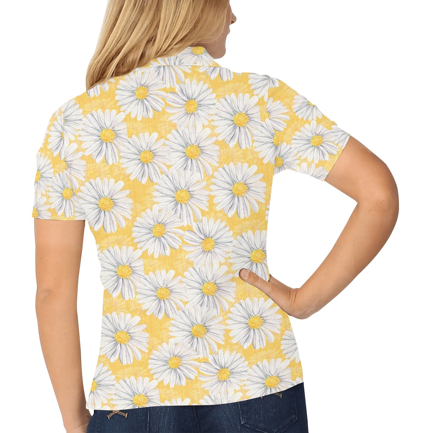 Daisy Yellow Watercolor Print Pattern Women's Polo Shirt