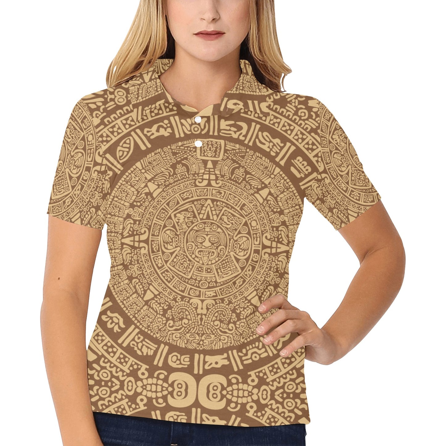 Mayan Pattern Print Design 01 Women's Polo Shirt