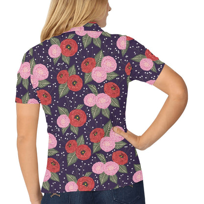 Camellia Pattern Print Design CM02 Women's Polo Shirt