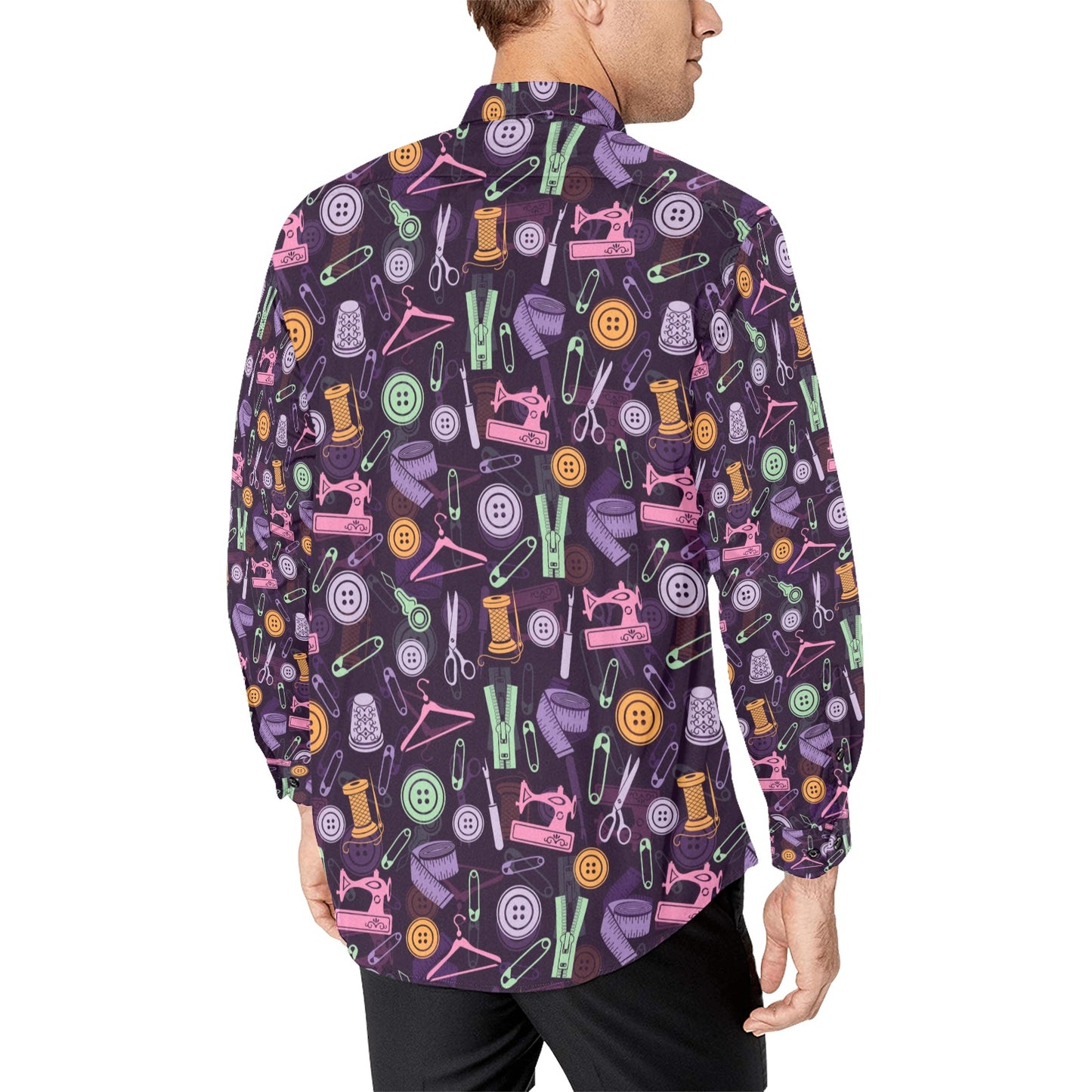 Sewing Equipment Print Design LKS306 Men's Long Sleeve Dress Shirt