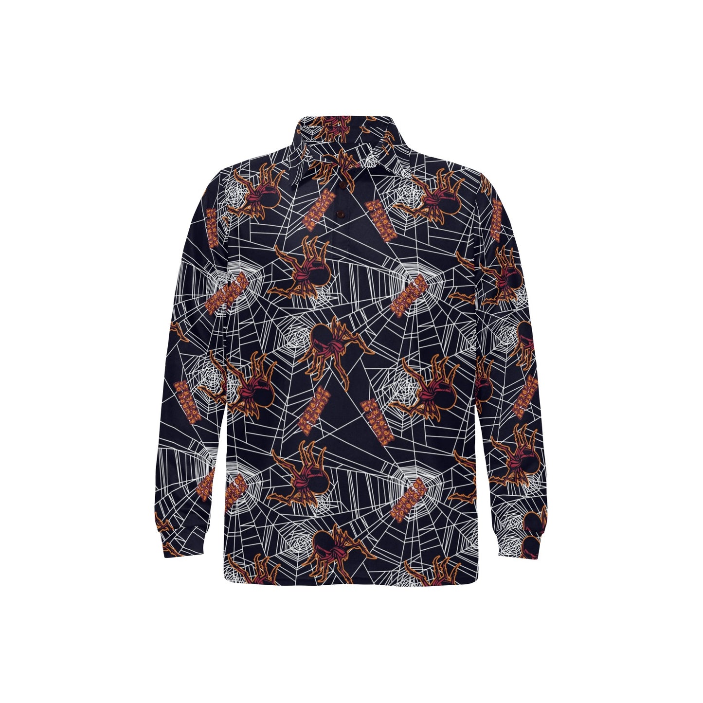 Tarantula Spiderwebs Pattern Print Design 01 Long Sleeve Polo Shirt For Men's