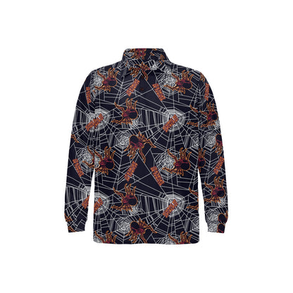 Tarantula Spiderwebs Pattern Print Design 01 Long Sleeve Polo Shirt For Men's