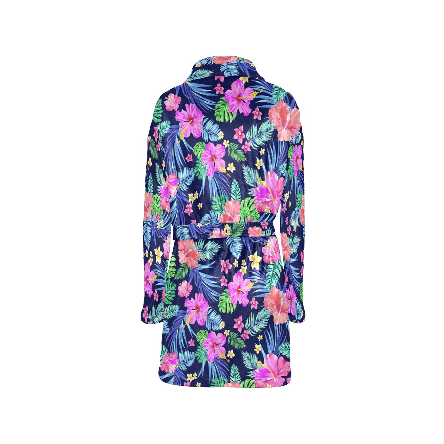 Neon Hibiscus Pattern Print Design HB016 Women's Fleece Robe