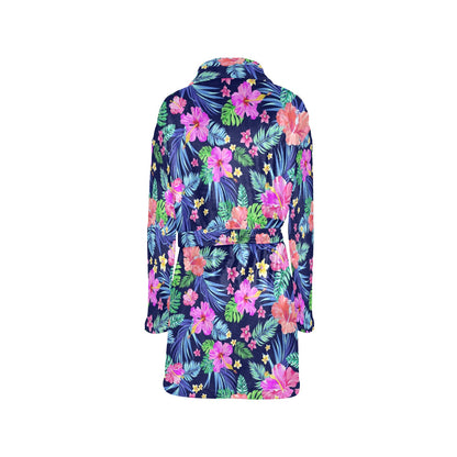 Neon Hibiscus Pattern Print Design HB016 Women's Fleece Robe