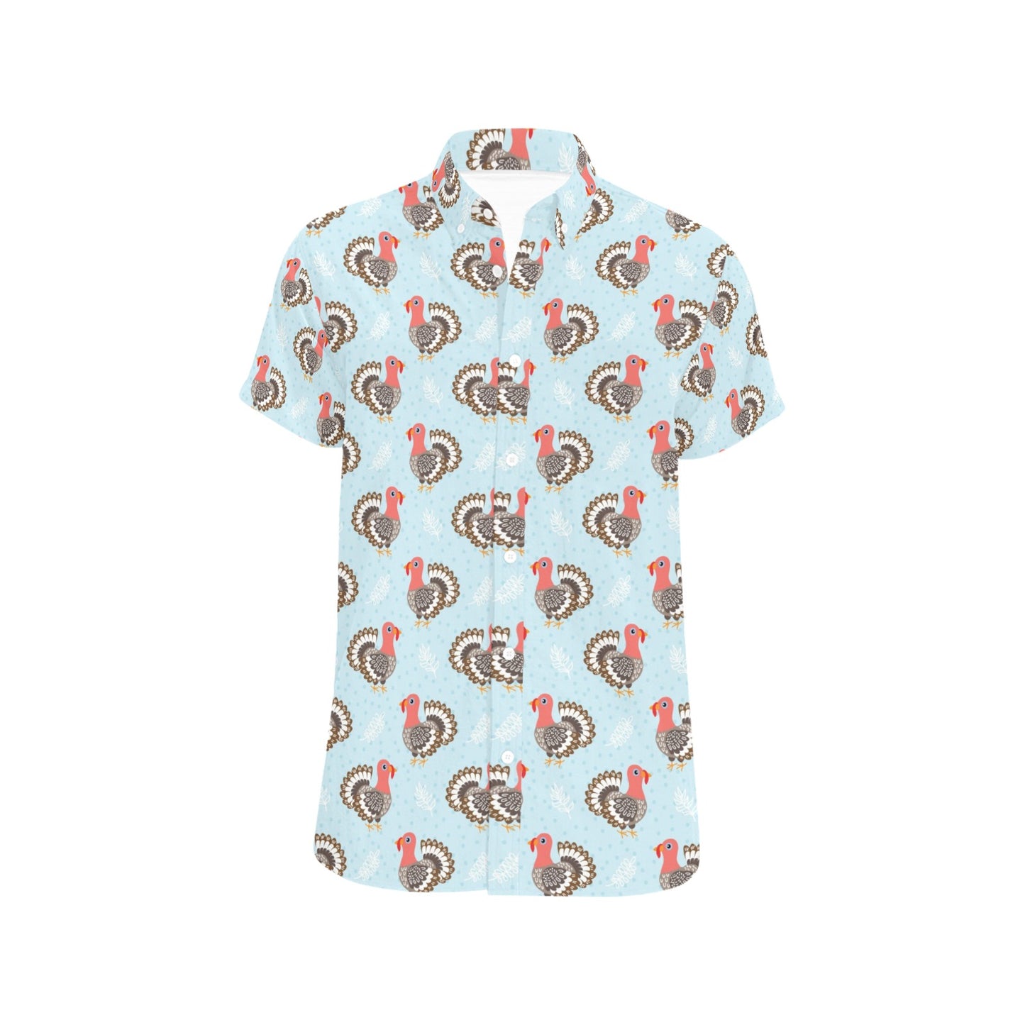 Turkey Print Design LKS403 Men Short Sleeve Button Up Shirt