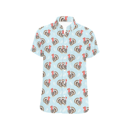 Turkey Print Design LKS403 Men Short Sleeve Button Up Shirt