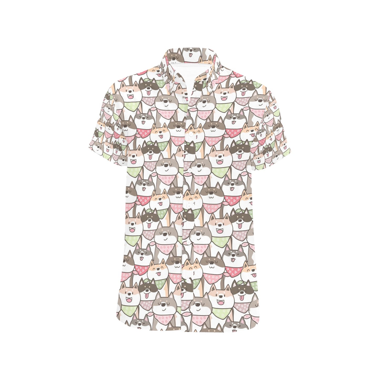 Shiba Inu Print Design LKS305 Men Short Sleeve Button Up Shirt