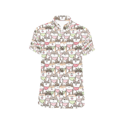 Shiba Inu Print Design LKS305 Men Short Sleeve Button Up Shirt