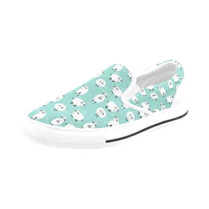Sheep Print Design LKS404 White Slip Ons Canvas Women's Shoes