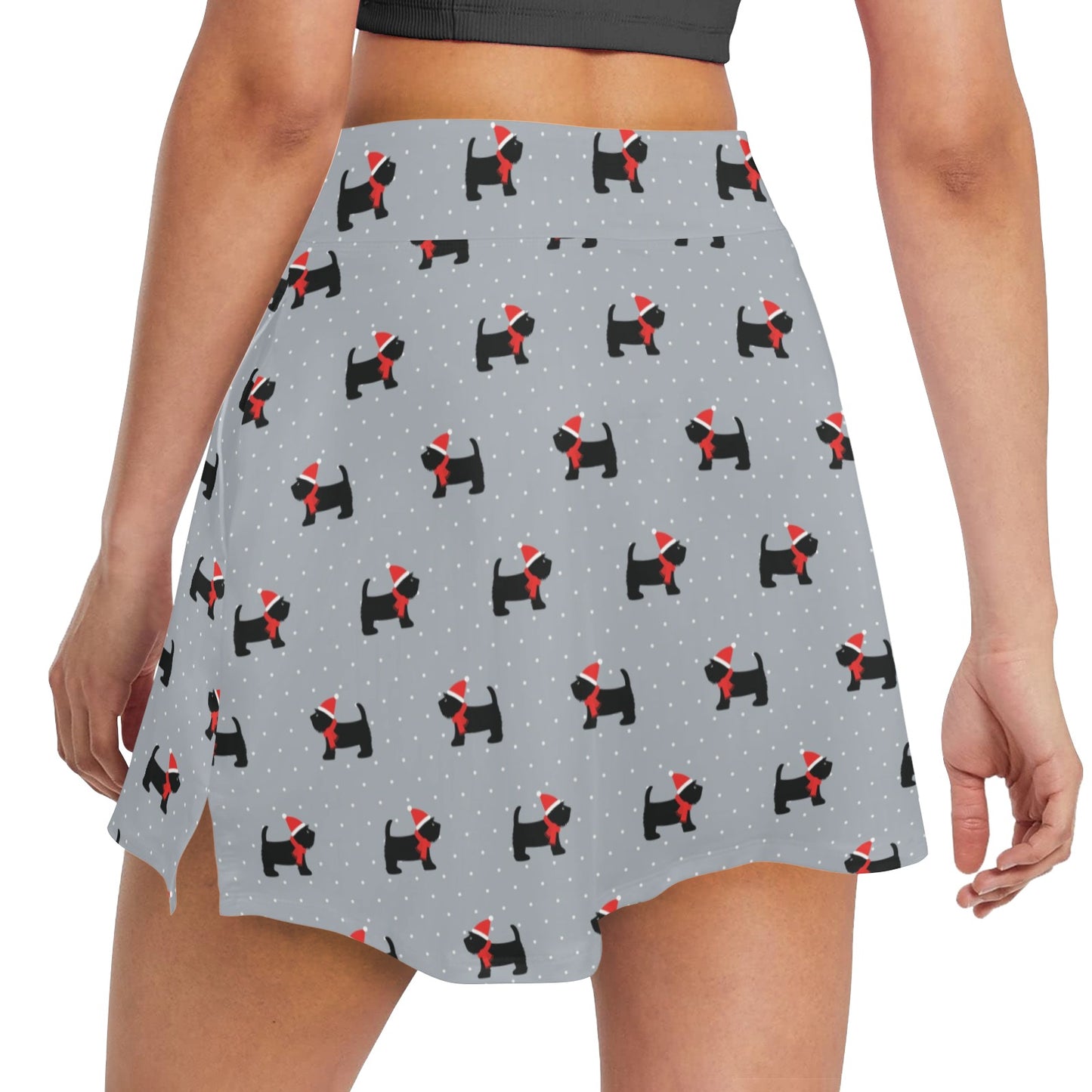 Scottish Christmas Themed Terriers Print Design LKS3018 17" Golf & Pickleball Skort with Pockets