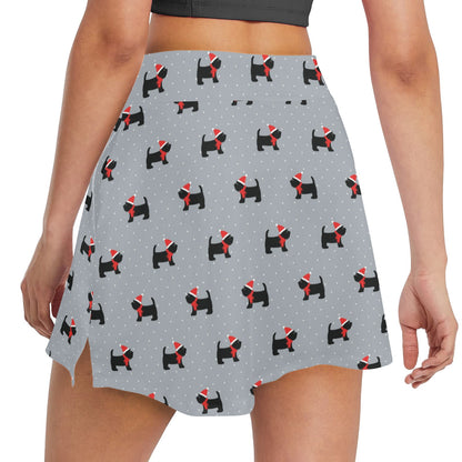 Scottish Christmas Themed Terriers Print Design LKS3018 17" Golf & Pickleball Skort with Pockets