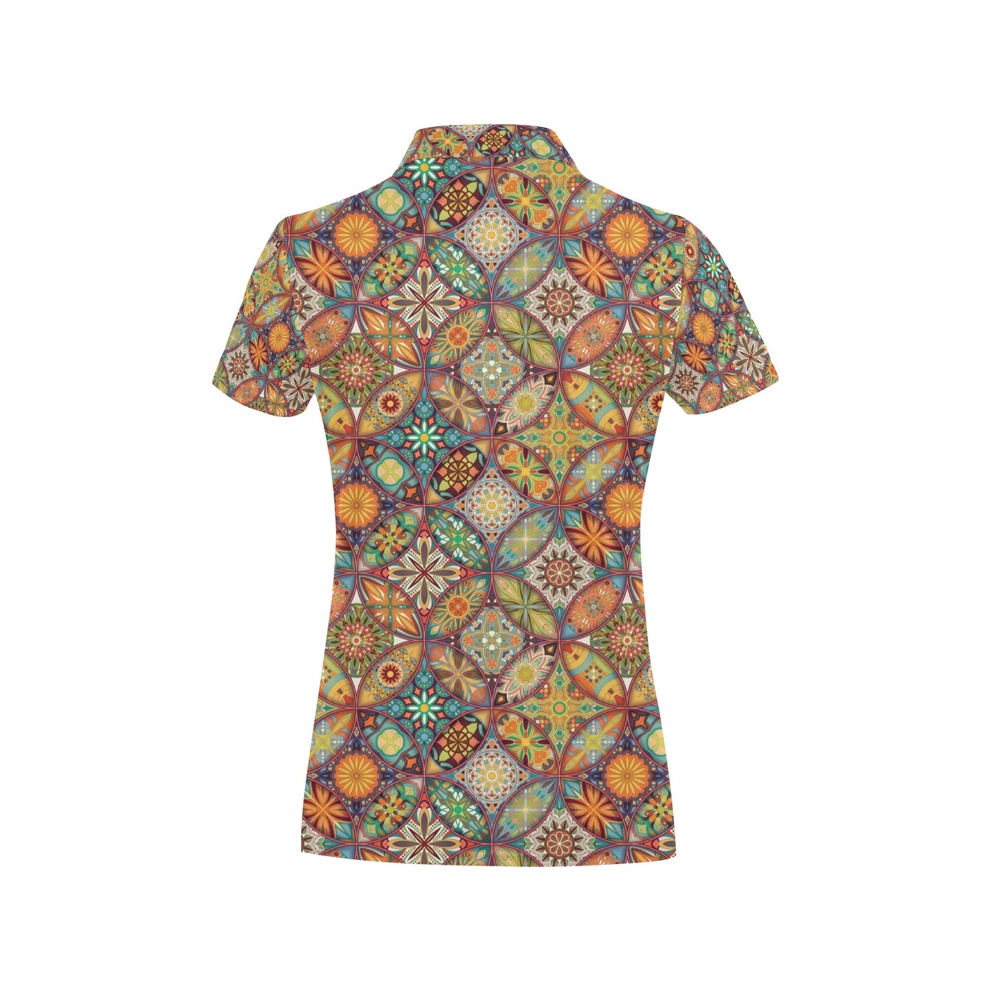 Mandala Flower Themed Design Print Women's Polo Shirt