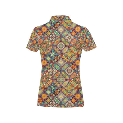 Mandala Flower Themed Design Print Women's Polo Shirt