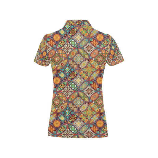 Mandala Flower Themed Design Print Women's Polo Shirt