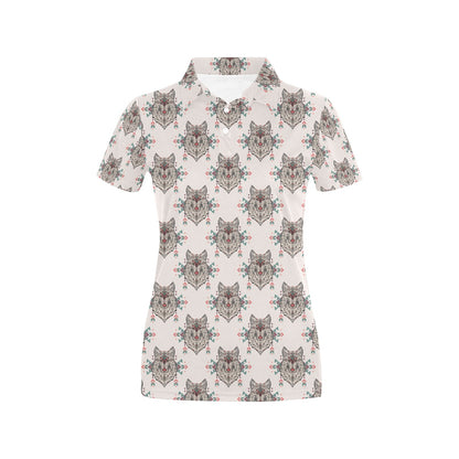 Aztec Wolf Pattern Print Design 01 Women's Polo Shirt