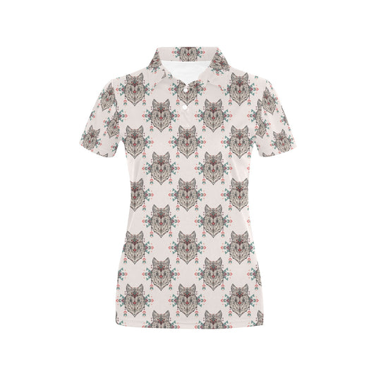 Aztec Wolf Pattern Print Design 01 Women's Polo Shirt