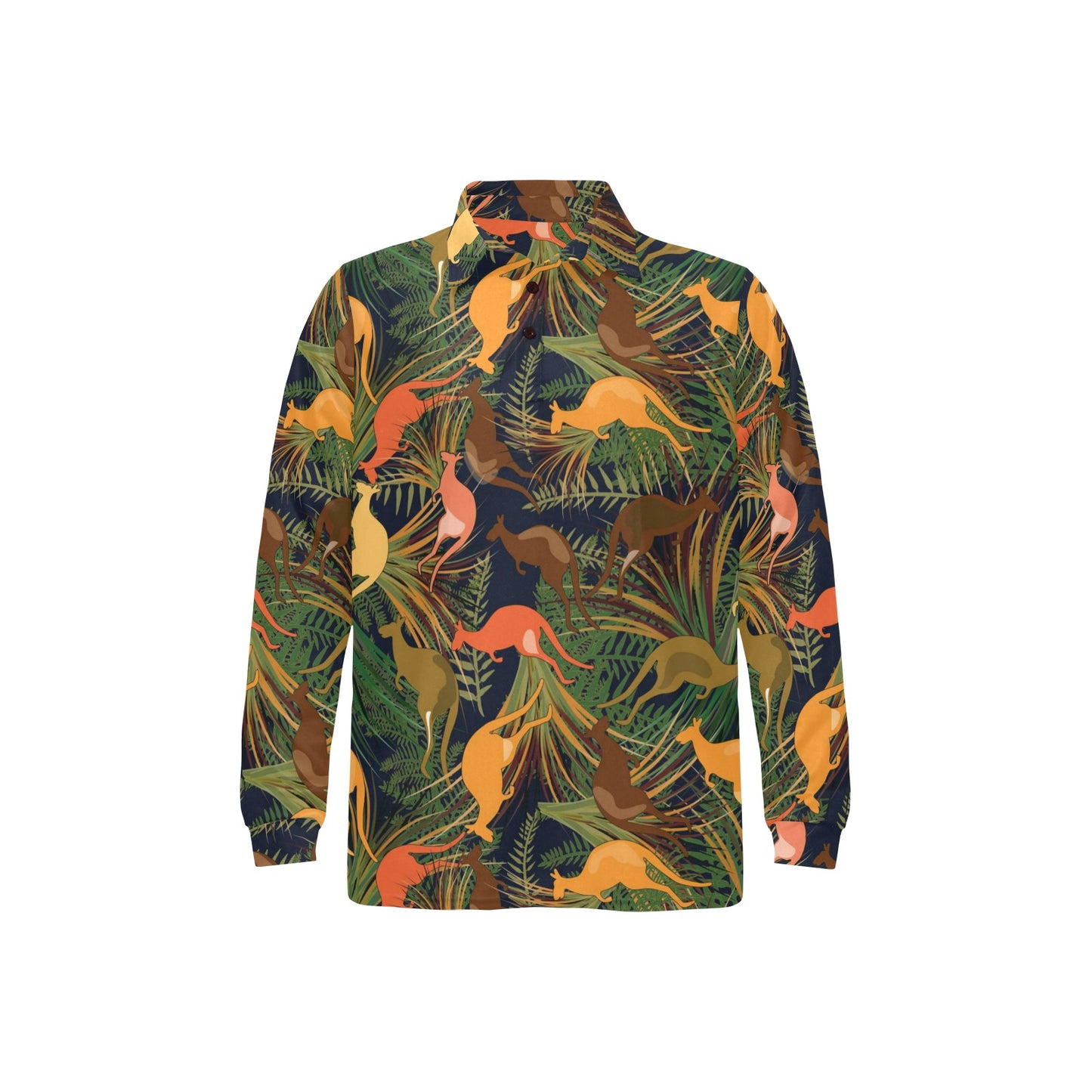 Kangaroos Pattern Print Design 07 Long Sleeve Polo Shirt For Men's