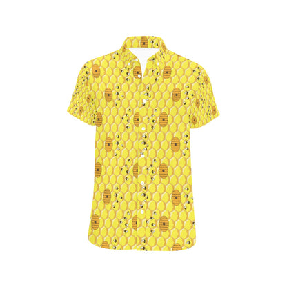 Honey Bee Print Design LKS303 Men Short Sleeve Button Up Shirt