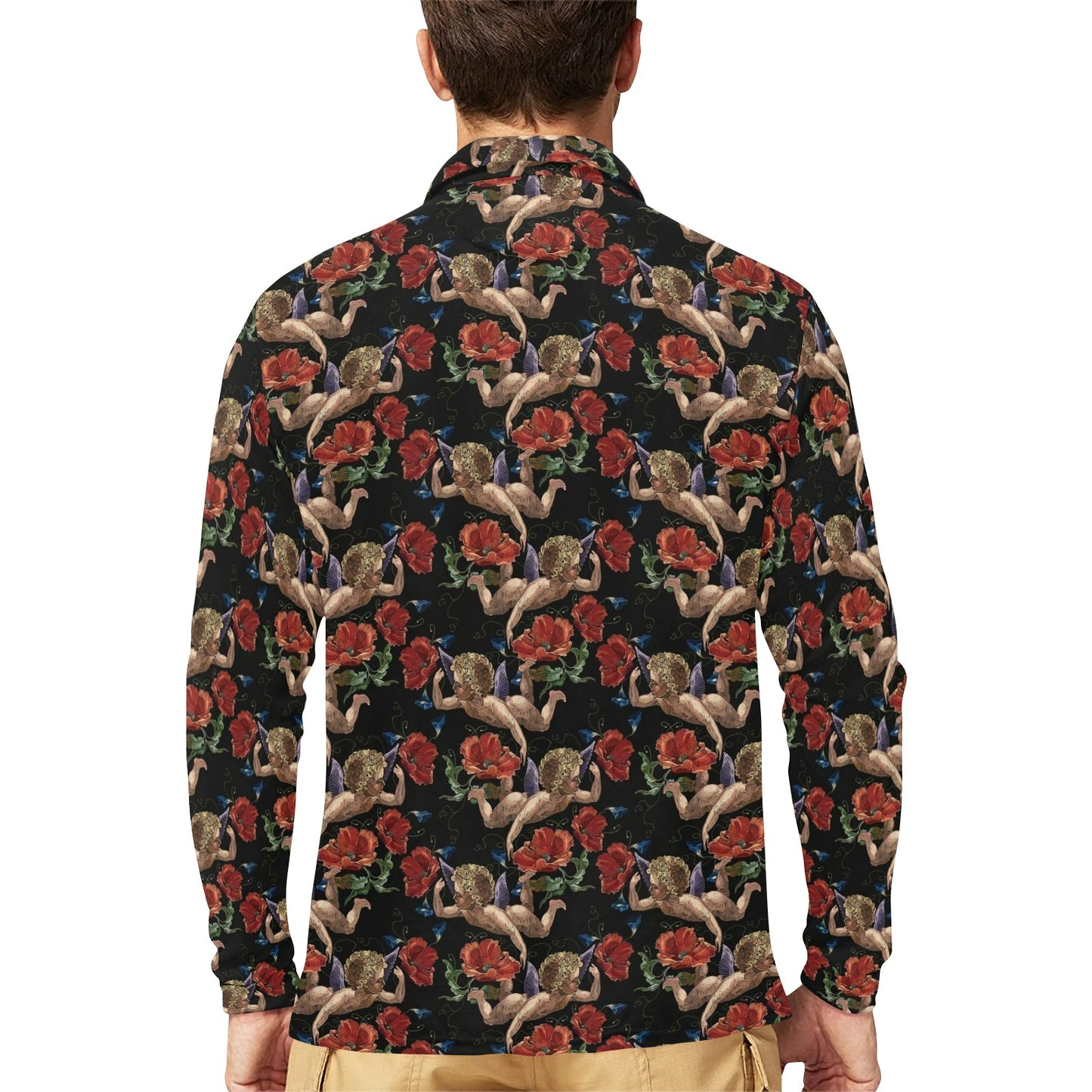 Cupid Pattern Print Design 05 Long Sleeve Polo Shirt For Men's