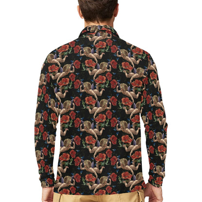 Cupid Pattern Print Design 05 Long Sleeve Polo Shirt For Men's