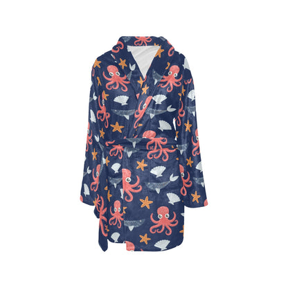 Octopus Pattern Print Design A04 Women's Fleece Robe