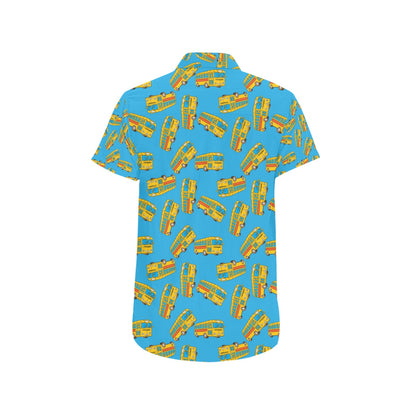 School Bus Print Design LKS302 Men Short Sleeve Button Up Shirt