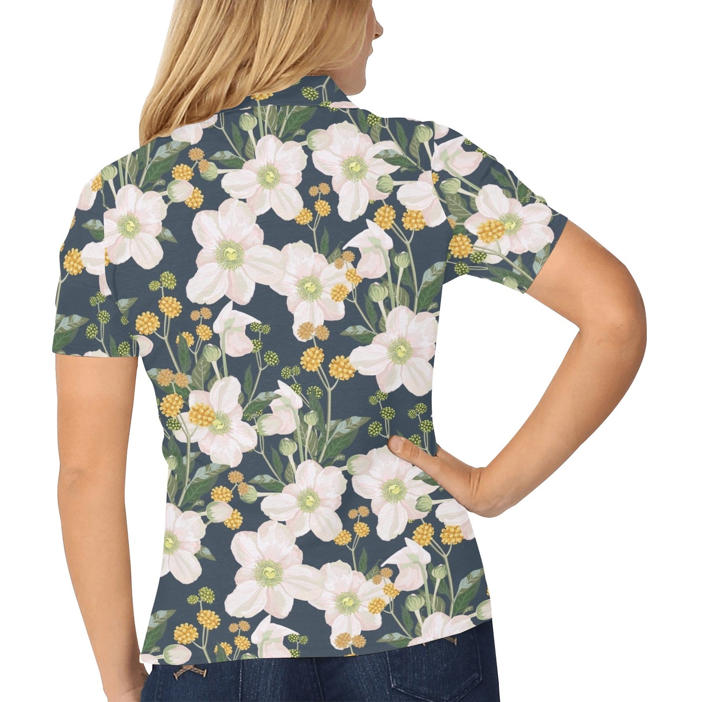 Anemone Pattern Print Design AM04 Women's Polo Shirt