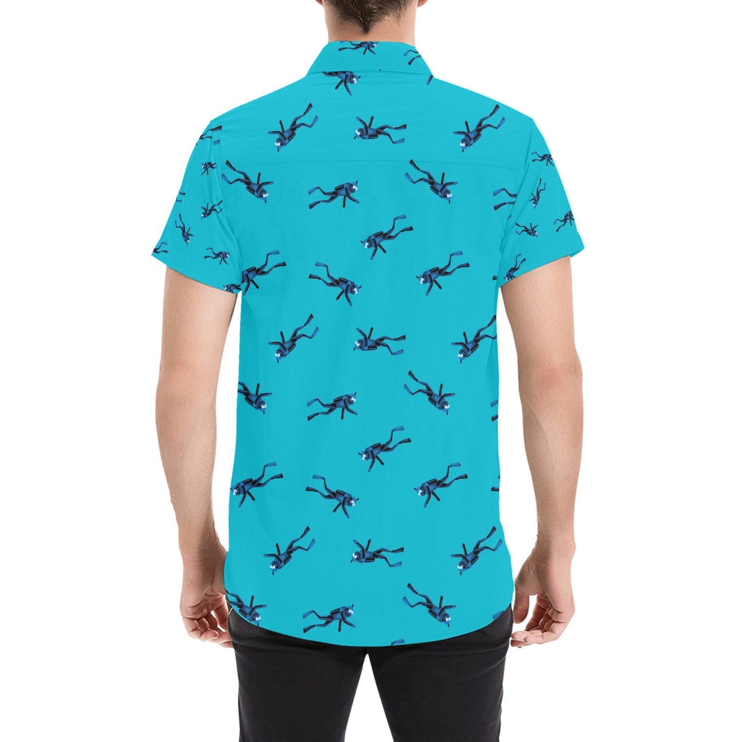 Scuba Driver Print Design LKS304 Men Short Sleeve Button Up Shirt