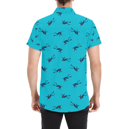 Scuba Driver Print Design LKS304 Men Short Sleeve Button Up Shirt