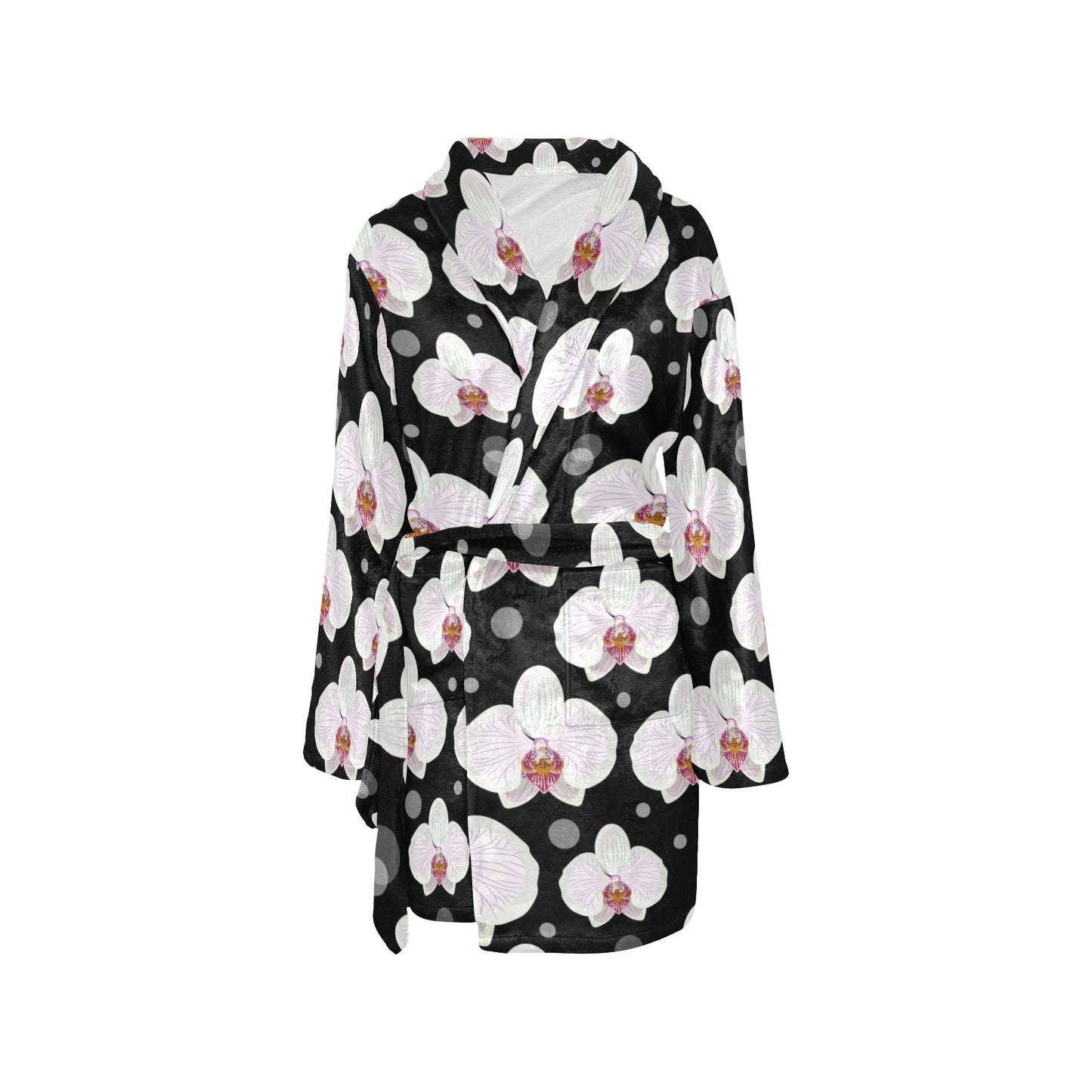Orchid White Pattern Print Design OR09 Women's Fleece Robe