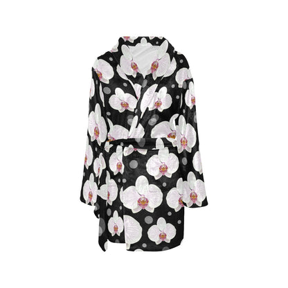 Orchid White Pattern Print Design OR09 Women's Fleece Robe