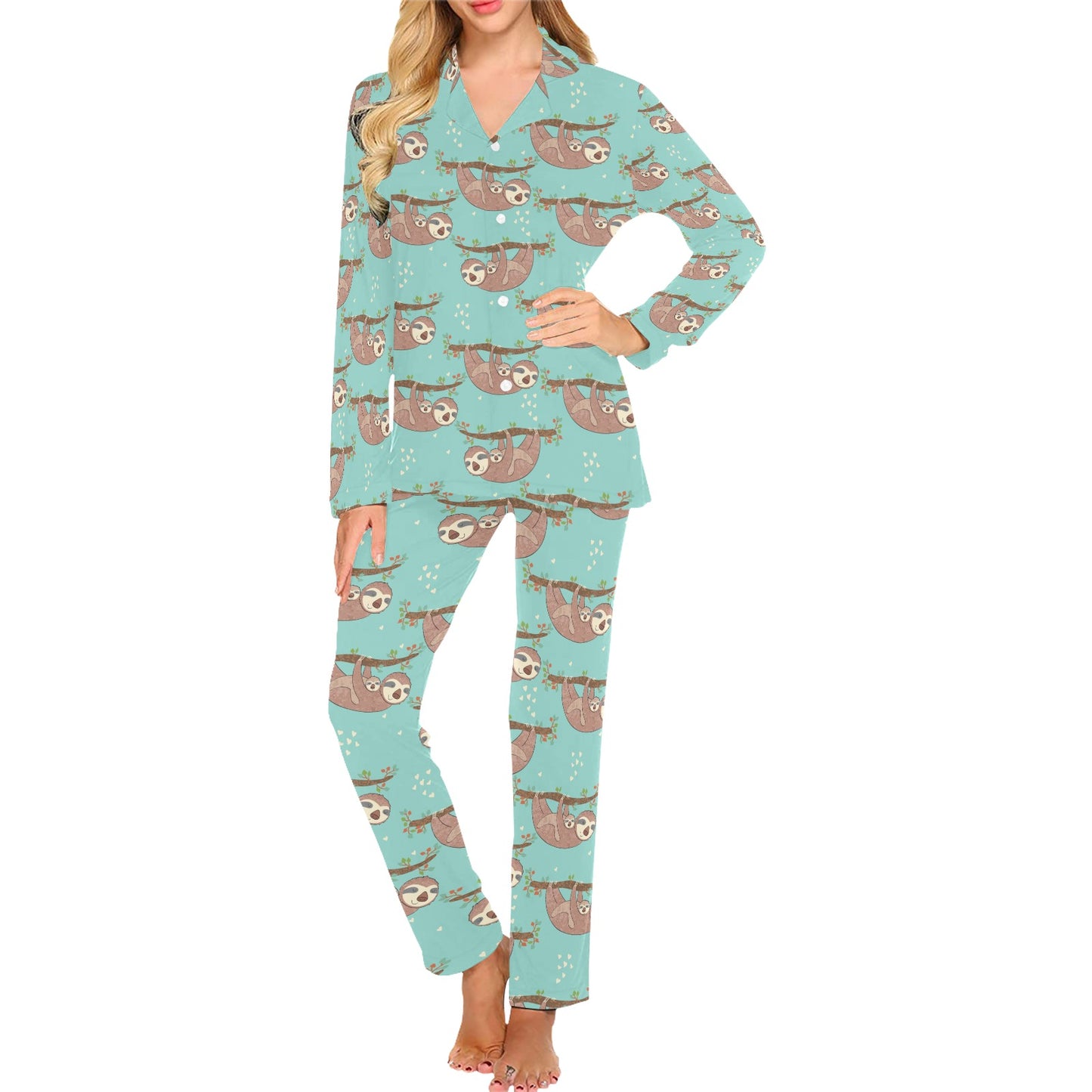 Sloth Print Design LKS302 Women's Long Pajama Set