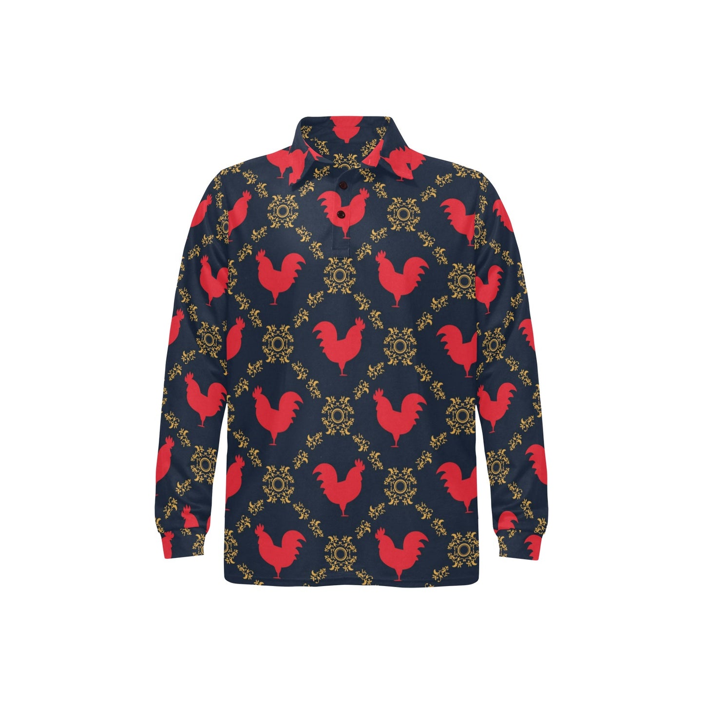 Rooster Pattern Print Design A02 Long Sleeve Polo Shirt For Men's