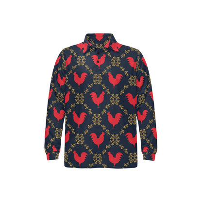 Rooster Pattern Print Design A02 Long Sleeve Polo Shirt For Men's