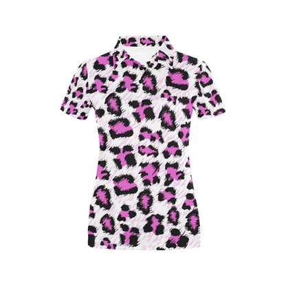 Leopard Pink Skin Print Women's Polo Shirt