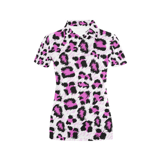 Leopard Pink Skin Print Women's Polo Shirt