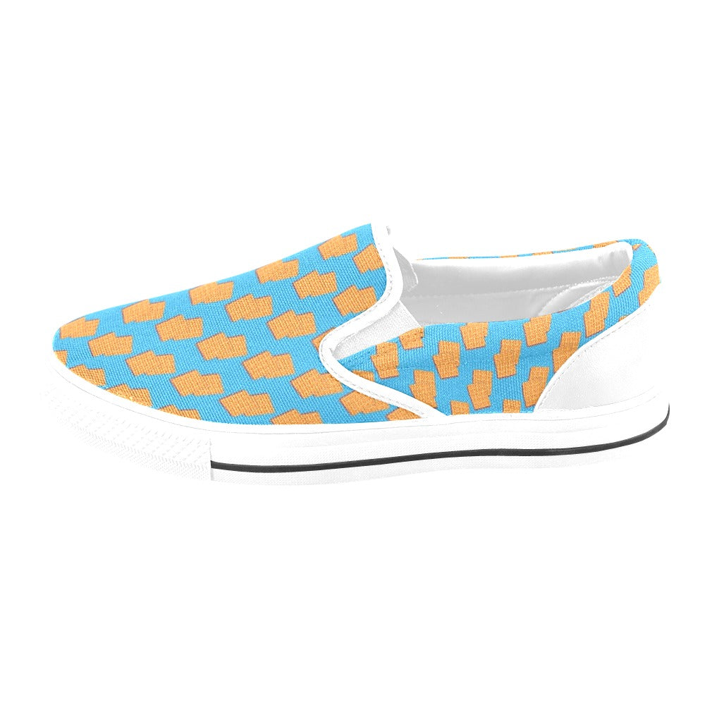 Waffle Print Design LKS304 White Slip Ons Canvas Women's Shoes