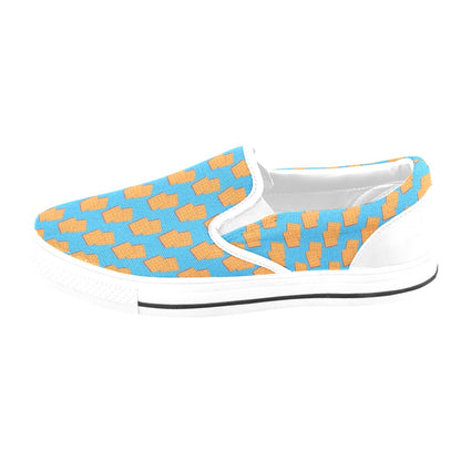 Waffle Print Design LKS304 White Slip Ons Canvas Women's Shoes