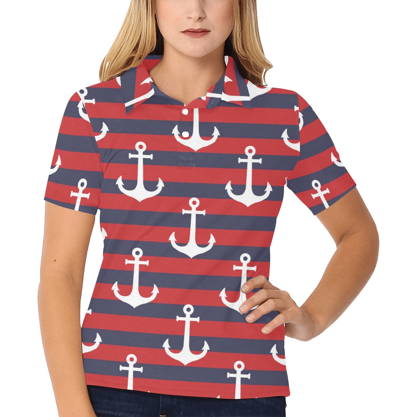 Nautical Pattern Print Design A05 Women's Polo Shirt