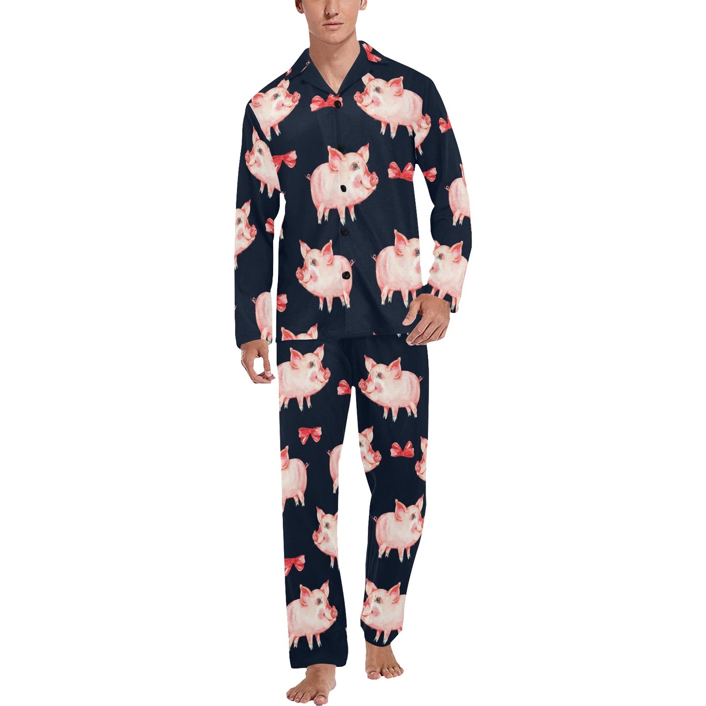 Pig Cute Pattern Print Design 02 Men's Long Pajama Set