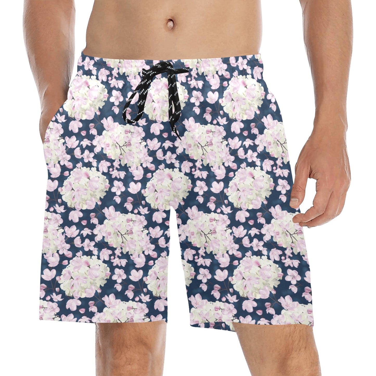 Sakura Print Design LKS305 Men's Swim Trunks Beach Shorts