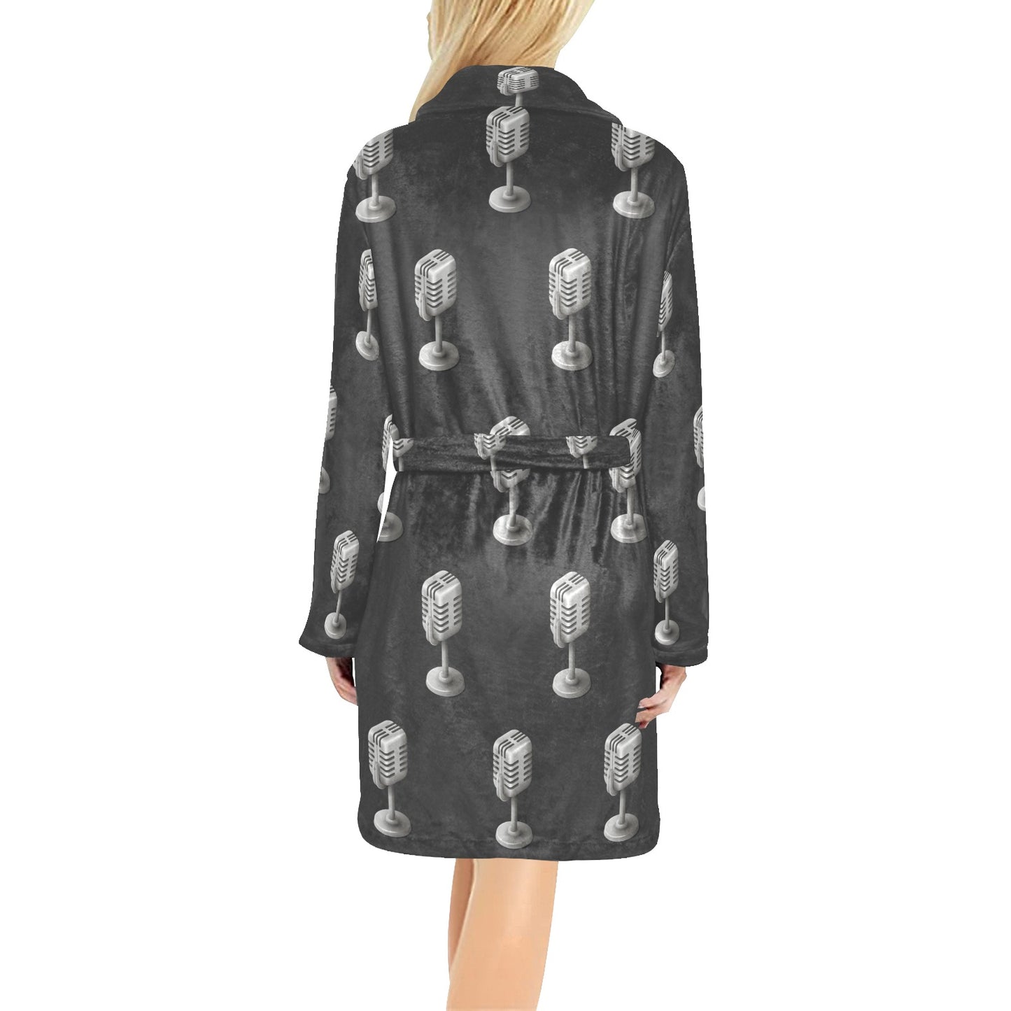 Microphone Vintage Pattern Print Design 01 Women's Fleece Robe