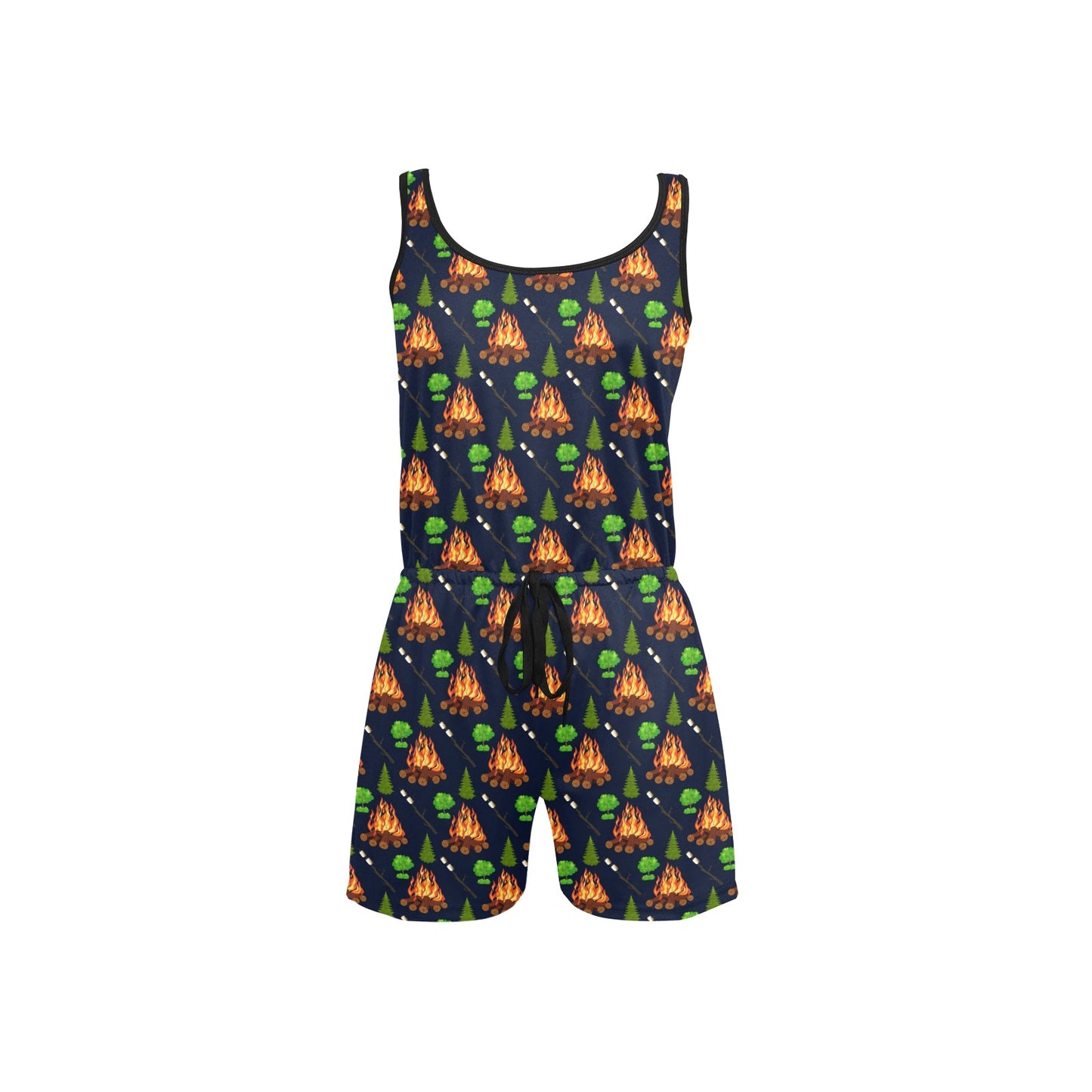 Camfire marshmallow Camping Design Print Women's Sleeveless Romper