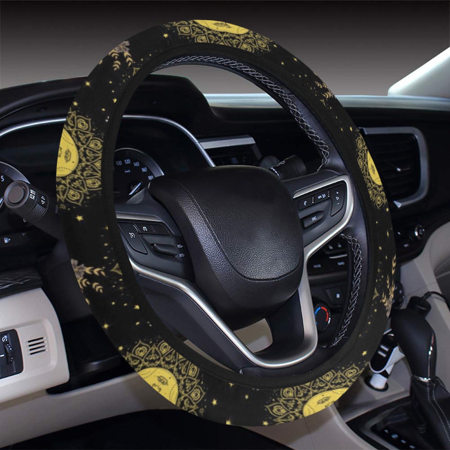 Sun Moon Print Design LKS301 Steering Wheel Cover with Elastic Edge