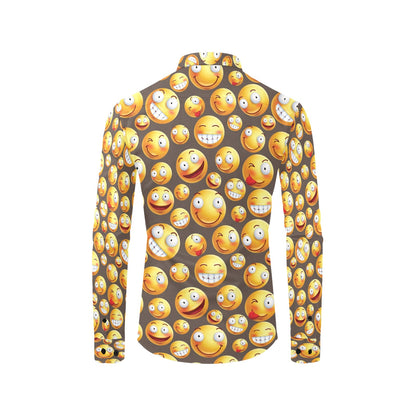 Smiley Face Emoji Print Design LKS303 Men's Long Sleeve Dress Shirt