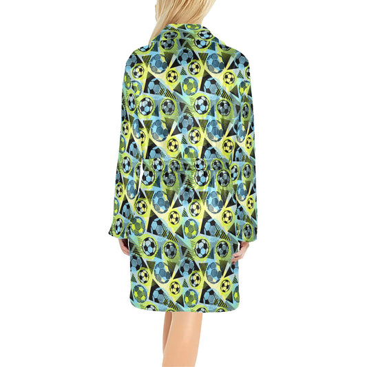 Soccer Ball Themed Print Design Women's Fleece Robe