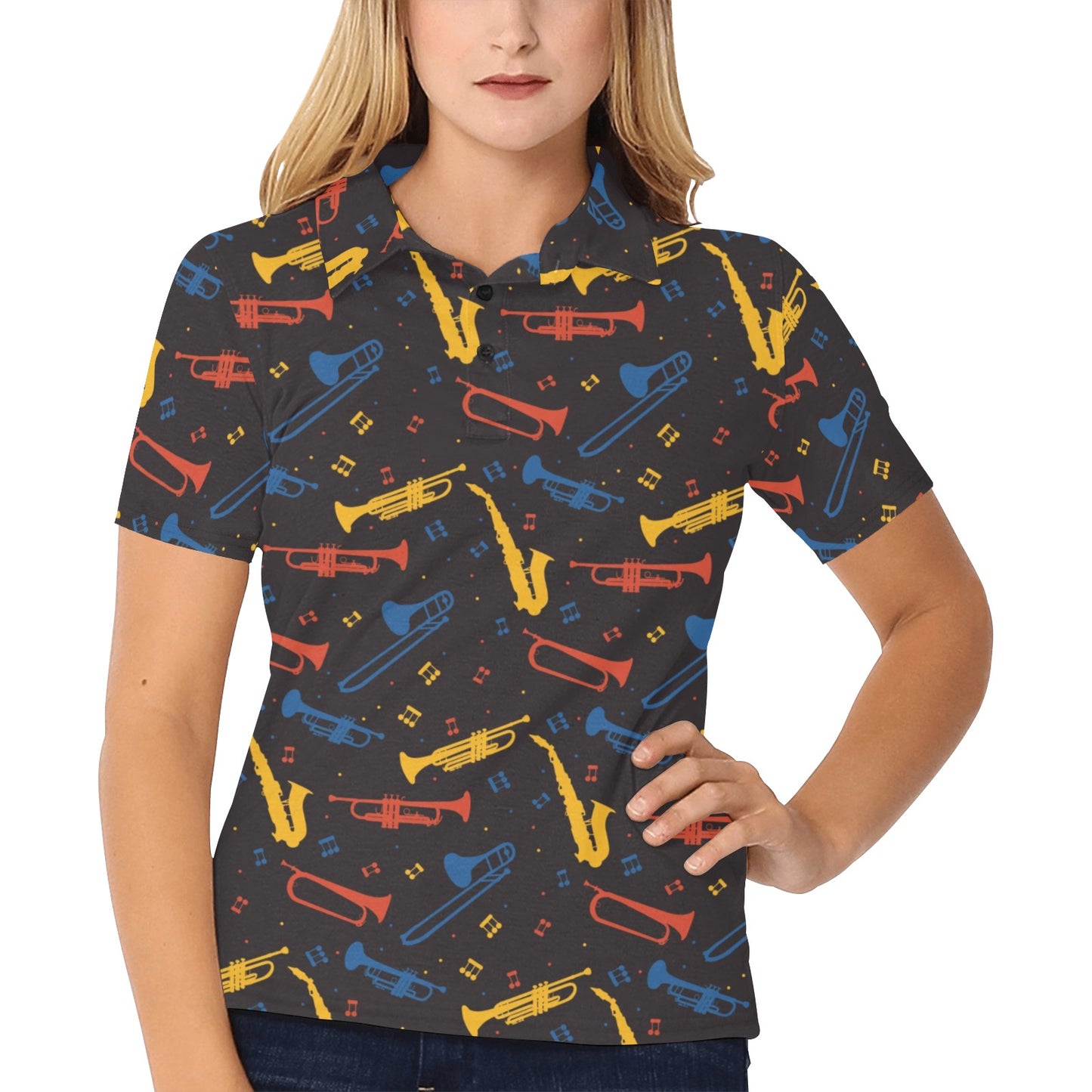Saxophone Print Design LKS407 Women's Polo Shirt