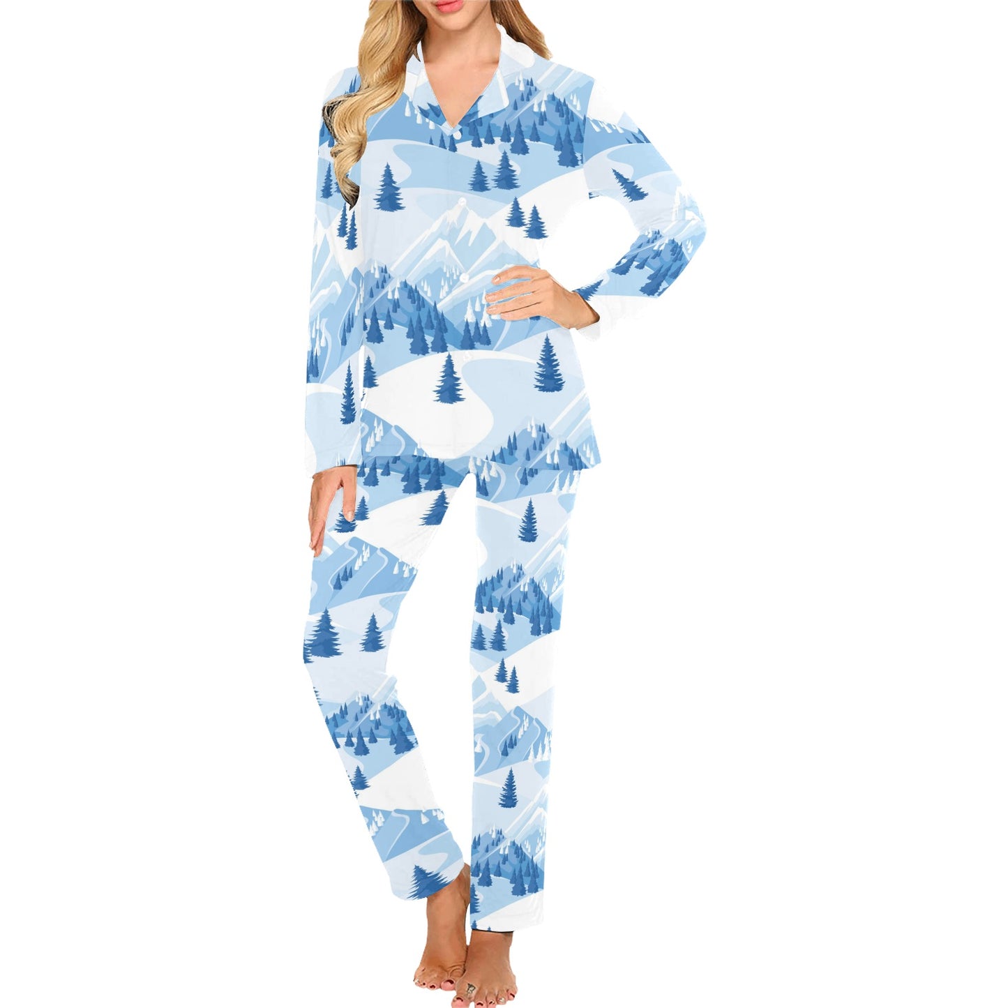 Mountain Pattern Print Design 03 Women's Long Pajama Set