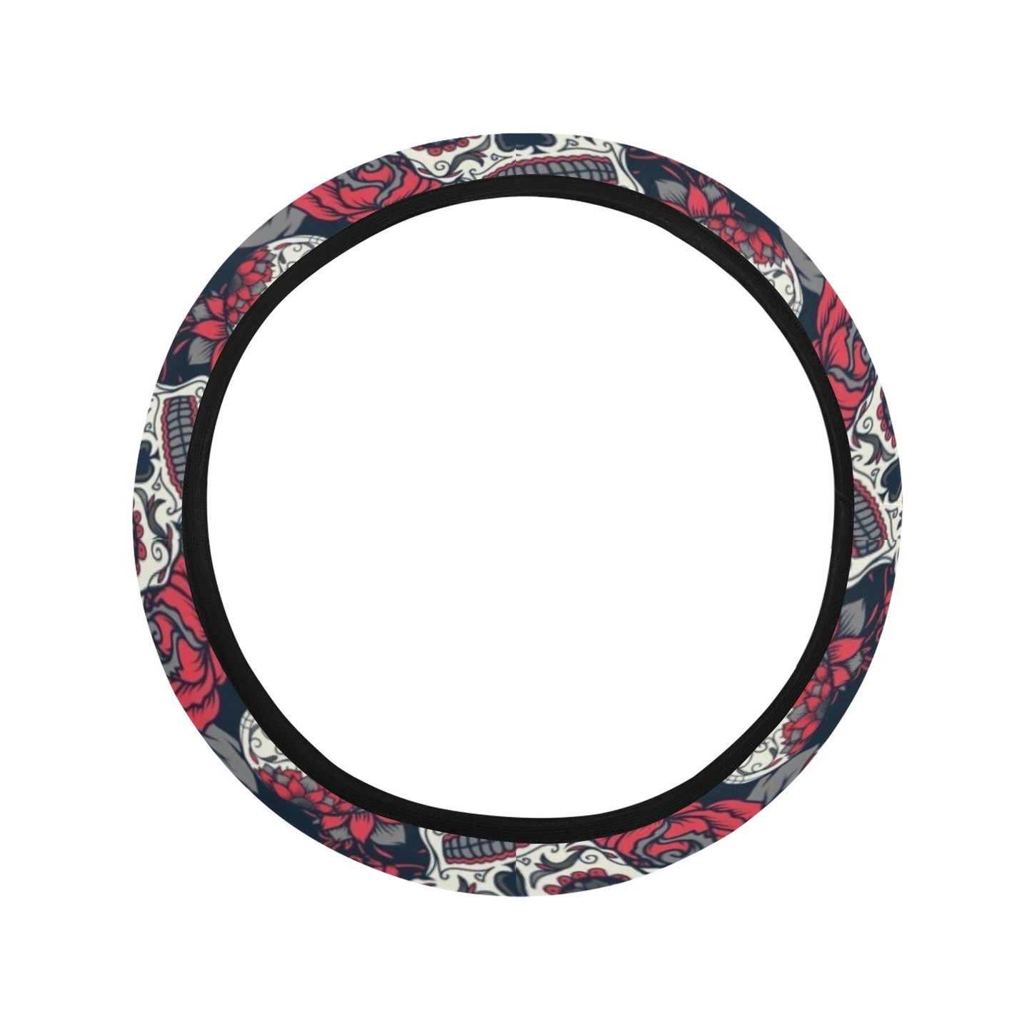 Sugar Skull Print Design LKS303 Steering Wheel Cover with Elastic Edge